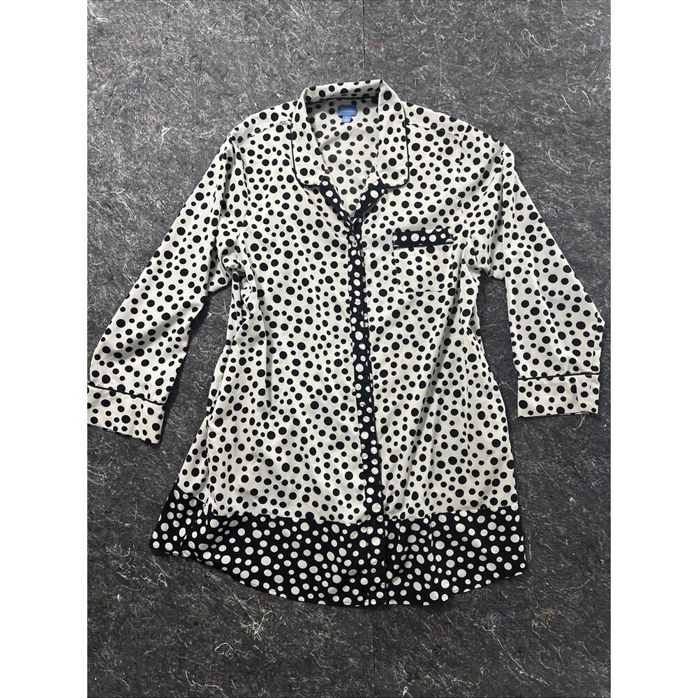 Simply Vera Vera Wang Dress Womens L Polkadots Black White Long Sleeves ButtonUp